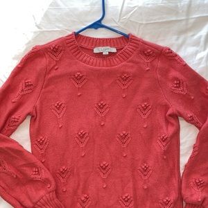 Loft Coral Bobble Pointelle Sweater (Small)